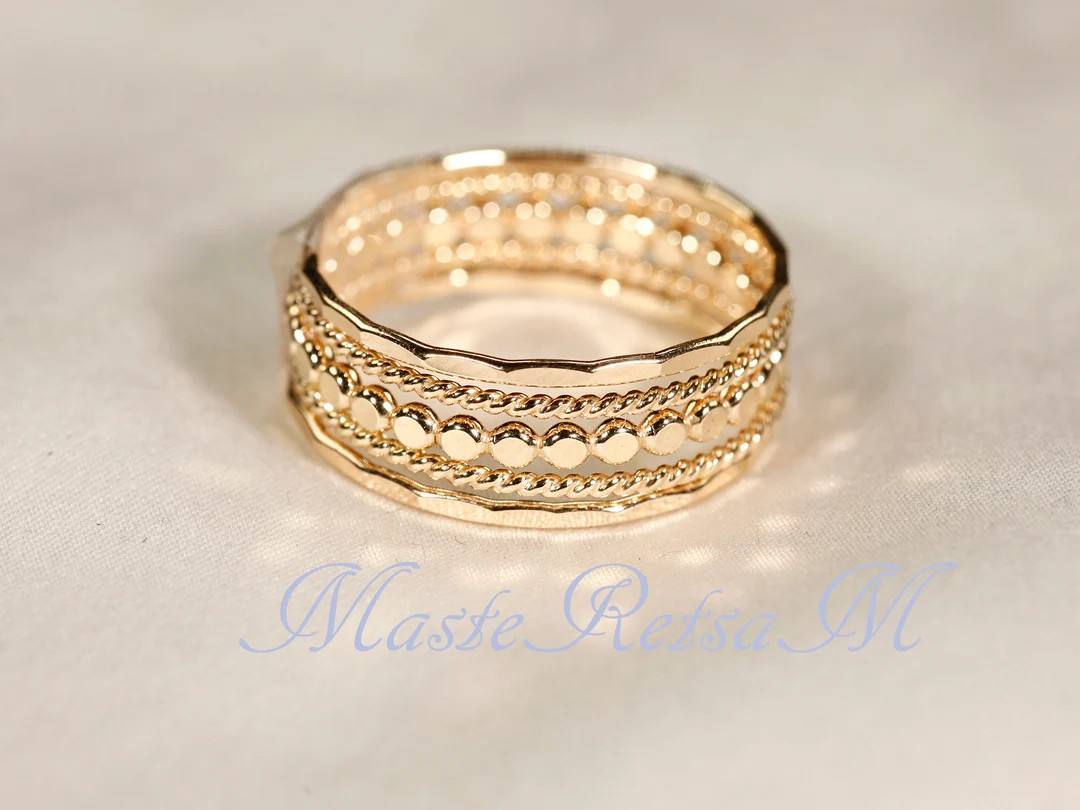 SET G 14k Gold Filled Stack Ring SET, 5 Rings Stackable Rings Set. Handmade 14K Gold Filled Stack... | Etsy (US)