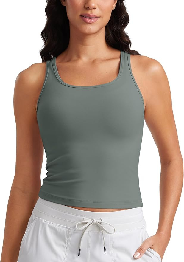 CRZ YOGA Butterluxe Double Lined Tank Tops for Women - Workout Casual Scoop Neck Racerback Crop S... | Amazon (US)
