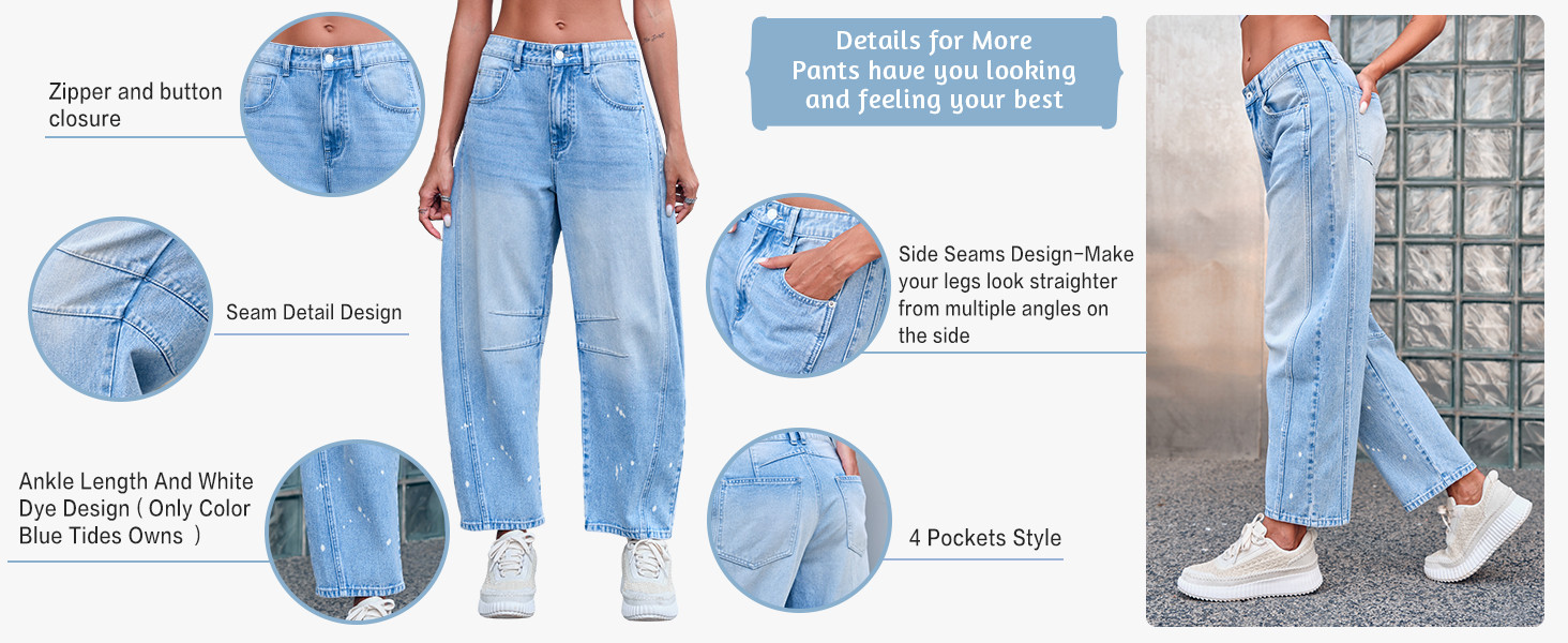 Mid Rise Barrel Jeans for Women Wide Leg Mid Waist Cropped Denim Pants Y2k Baggy Boyfriend Jeans ... | Amazon (US)