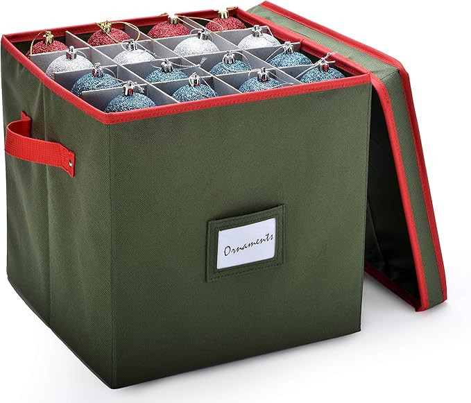 Christmas Ornament Storage - Stores up to 64 Holiday Ornaments, Adjustable Dividers, Covered Top,... | Amazon (US)