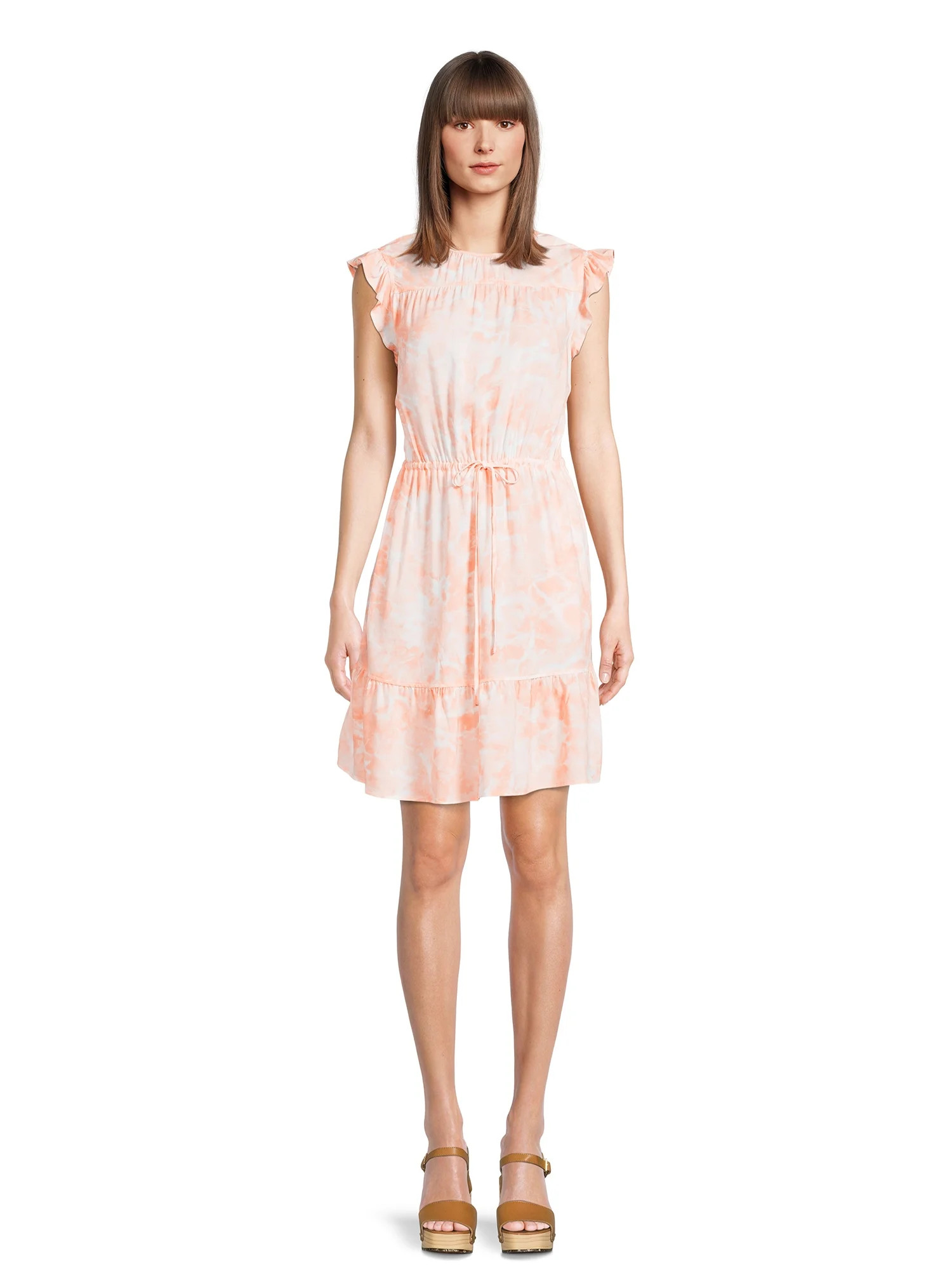 Time and Tru Women’s Woven Flutter Sleeve Dress with Flounce Hem | Walmart (US)
