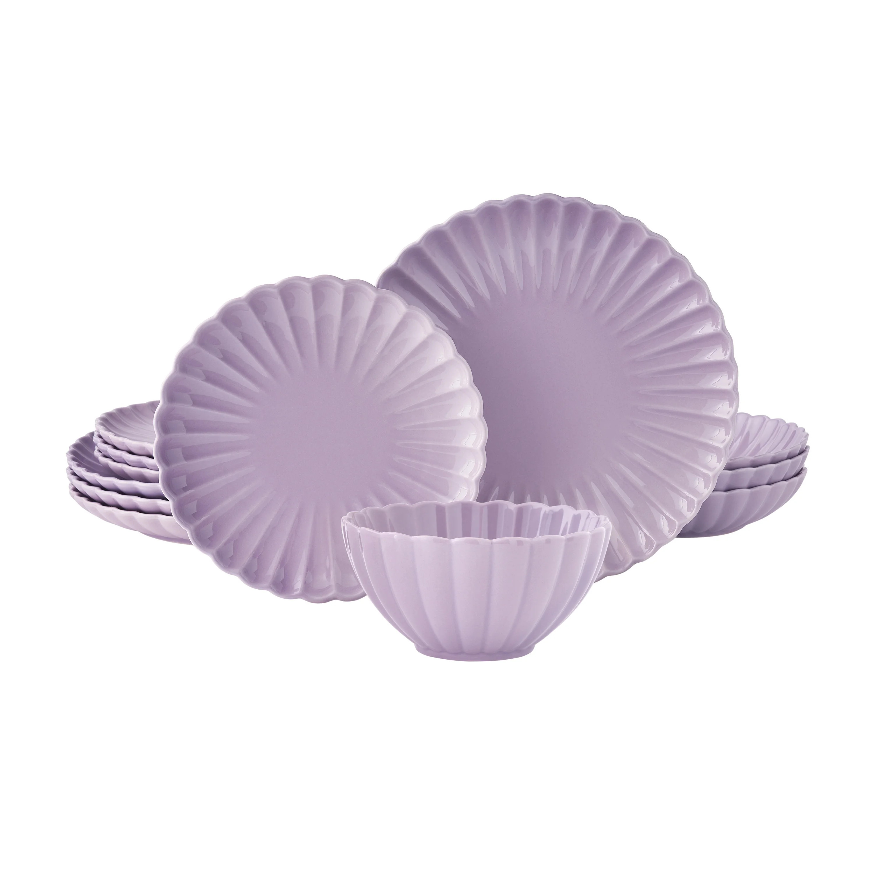 The Pioneer Woman Colette 12-Piece Stoneware Dinnerware Set, Purple | Walmart (US)