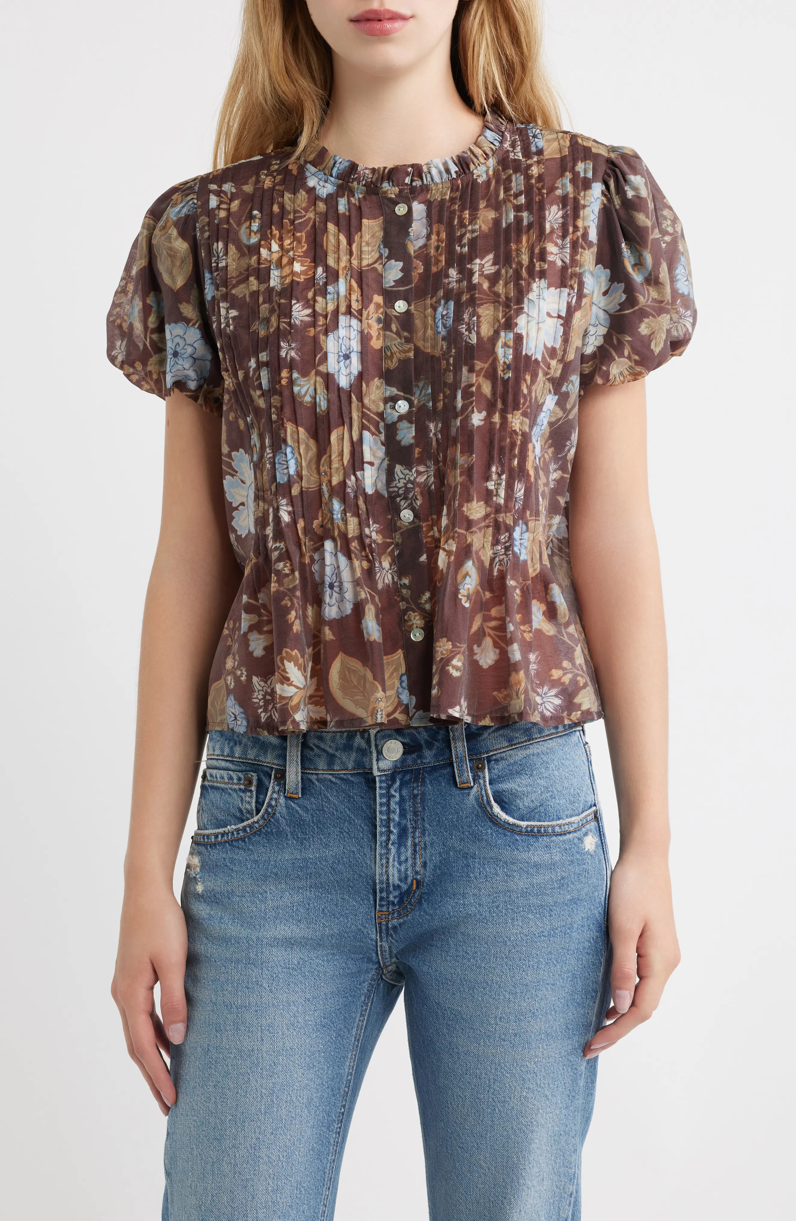 Rails Pepper Pintuck Puff Sleeve Top in Willow at Nordstrom, Size X-Small | Nordstrom