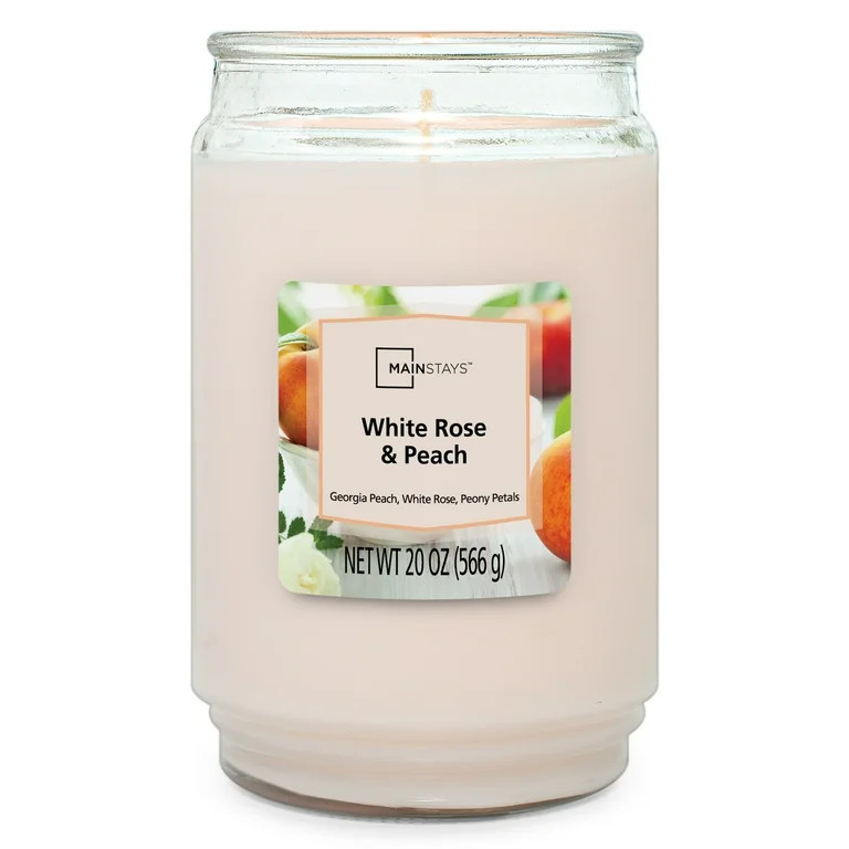 Mainstays White Rose & Peach Single Wick Candle, 20 oz | Walmart (US)