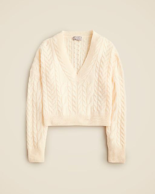 Cashmere cropped cable-knit V-neck sweater | J. Crew US