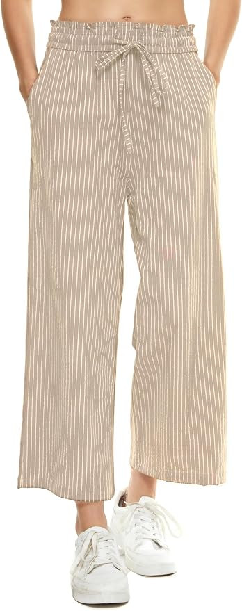 Womens Linen Capri Pants Wide Leg High Waisted Drawstring Casual Cropped Pants with Pockets | Amazon (US)