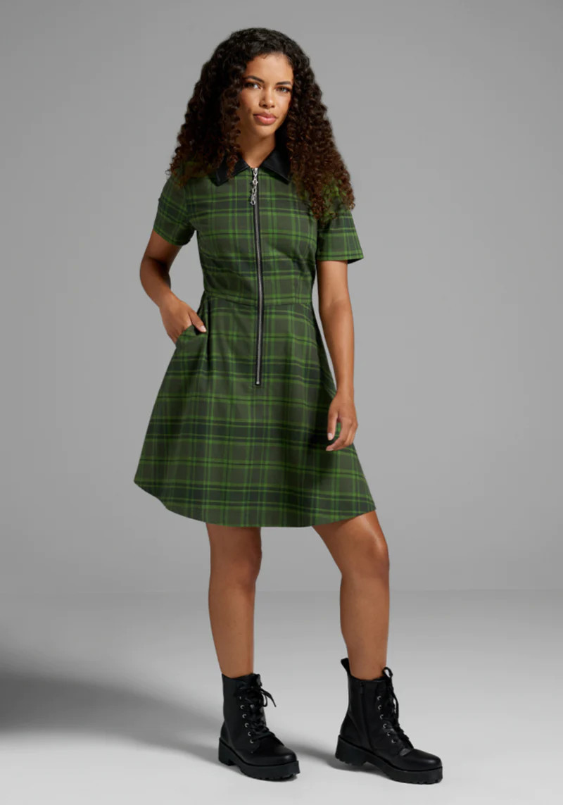 On A Power Zip Plaid Skater Dress | ModCloth