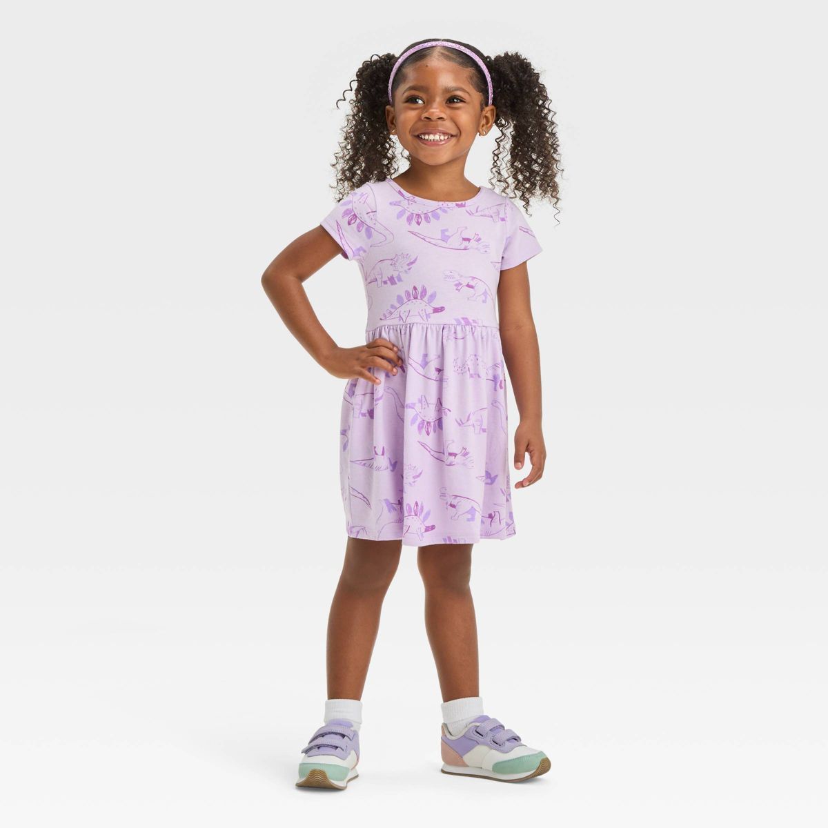 Toddler Girls' Dinosaur Short Sleeve Dress - Cat & Jack™ Purple | Target