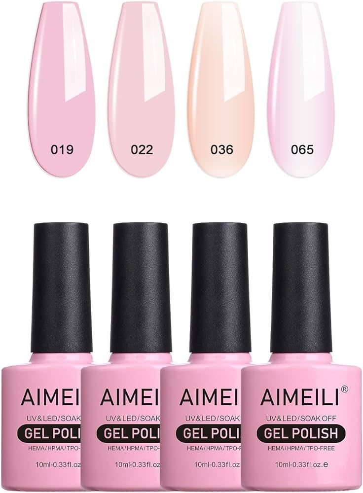 AIMEILI Soak Off U V LED Nude Gel Nail Polish Natural Sheer Pink Nail Polish Gel Set Of 4pcs X 10... | Amazon (US)