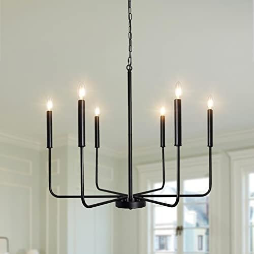 LASENCHOO Matte Black Farmhouse Chandelier Light Fixture, 6-Light 26 Inches Classic Candle Ceilin... | Amazon (US)