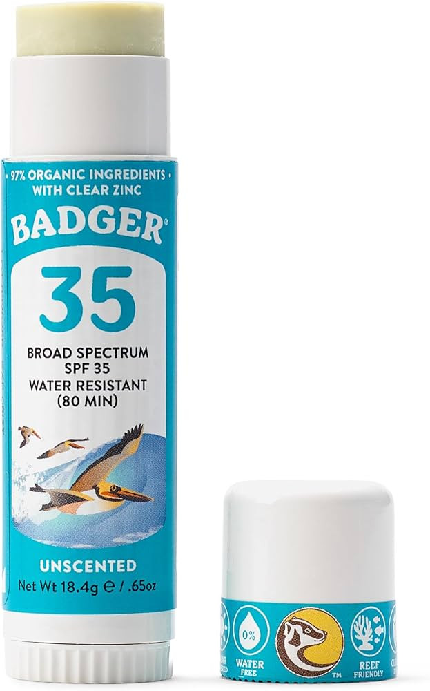 Badger Mineral Sunscreen Face Stick SPF 35, 97% Organic Unscented Zinc Oxide Travel Sunscreen, Co... | Amazon (US)