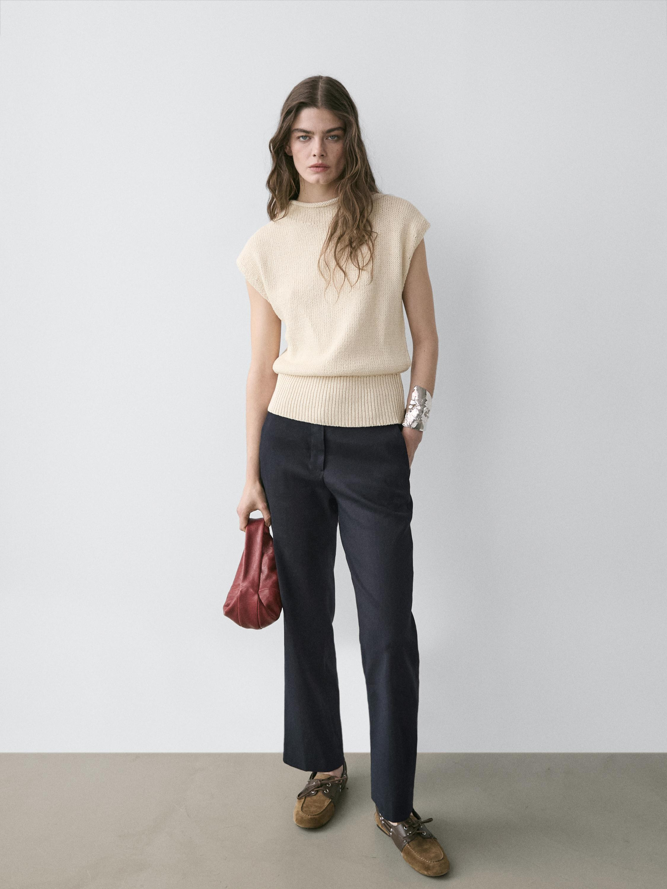 Straight-leg linen blend trousers · White, Navy Blue, Beige, Black · Trousers | Massimo Dutti | Massimo Dutti UK