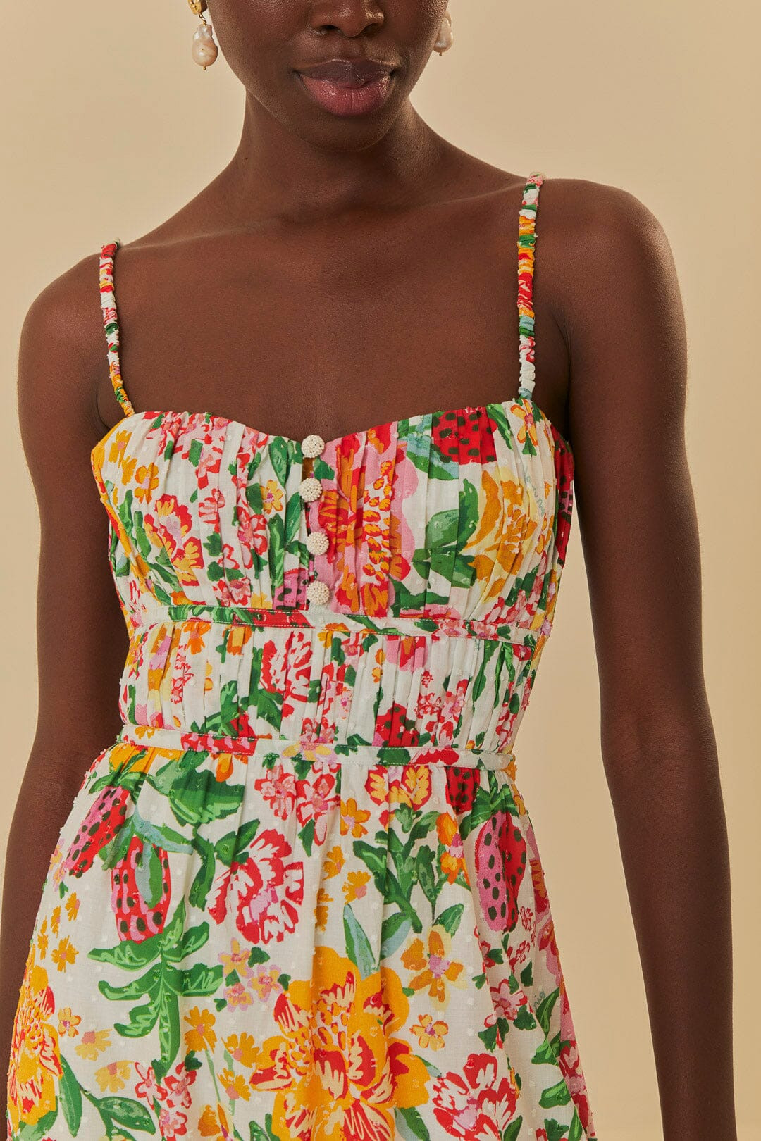 White Floral Sketch Midi Dress | FarmRio (US)