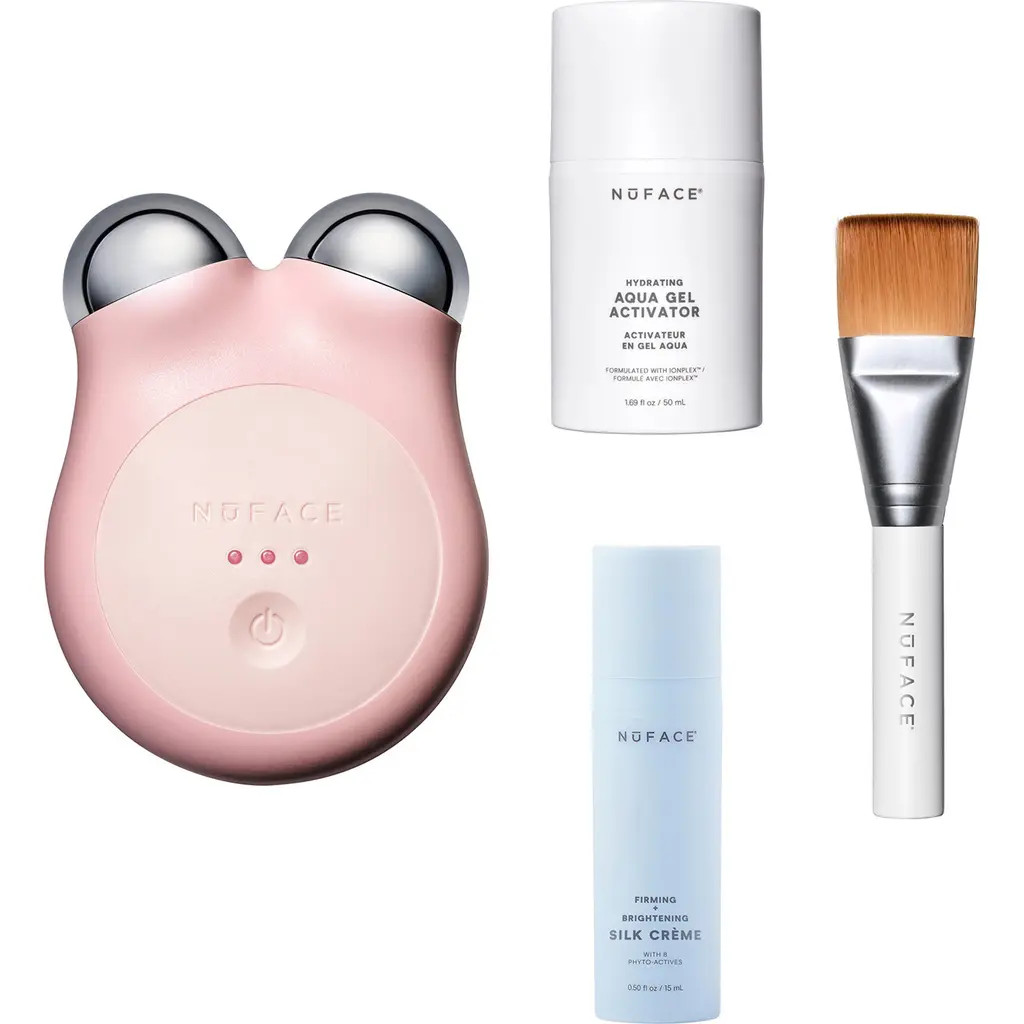 NuFACE® MINI+ Smart Petite Microcurrent Facial Toning Device Starter Kit in Sandy Rose at Nordstrom | Nordstrom