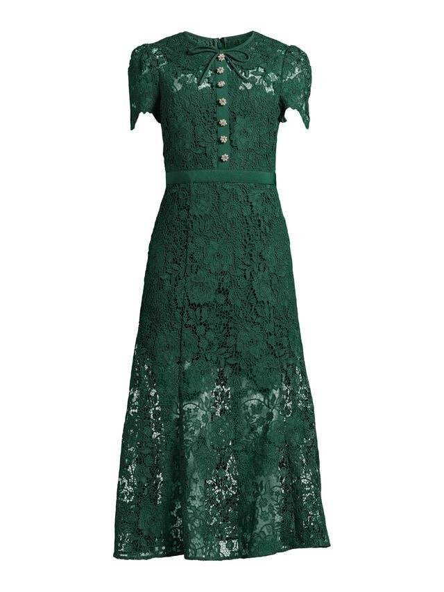 Self Portrait Green Cord Lace Midi Dress | Wedding Guest | Fenwick | Fenwick
