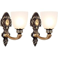 NOXARTE 2 Pack Vintage Wall Sconce Brass Wall Mounted Light Ceiling Fixture with Milk White Glass... | Amazon (US)