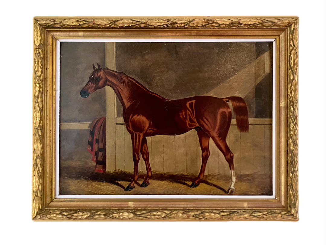 Edwin Loder 19th Century English Antique Signed Oil Painting of Chestnut Horse in Stable - Etsy | Etsy (US)