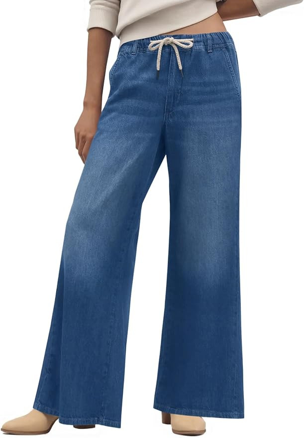 Cicy Bell Womens Flare Jeans Casual Wide Leg High Elastic Waist Drawstring Vintage Denim Pants wi... | Amazon (US)