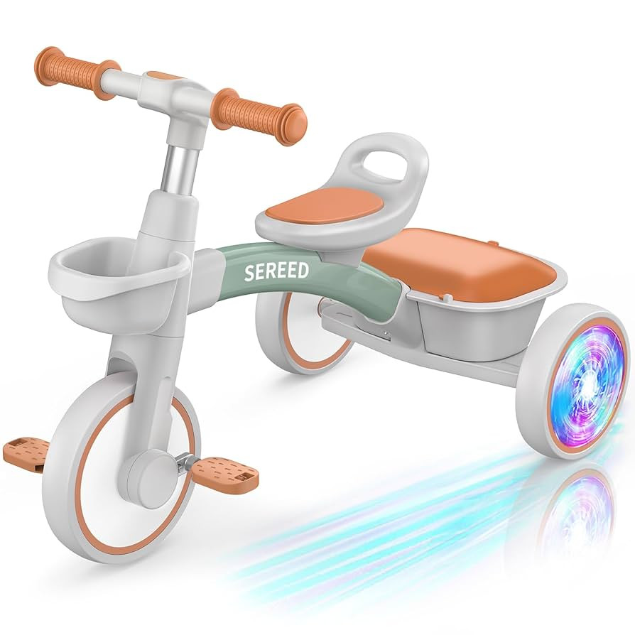 SEREED Colorful Lighting Toddler Tricycle for 2-5 Years Old Boys Girls, Adjustable Seat&Handlebar... | Amazon (US)