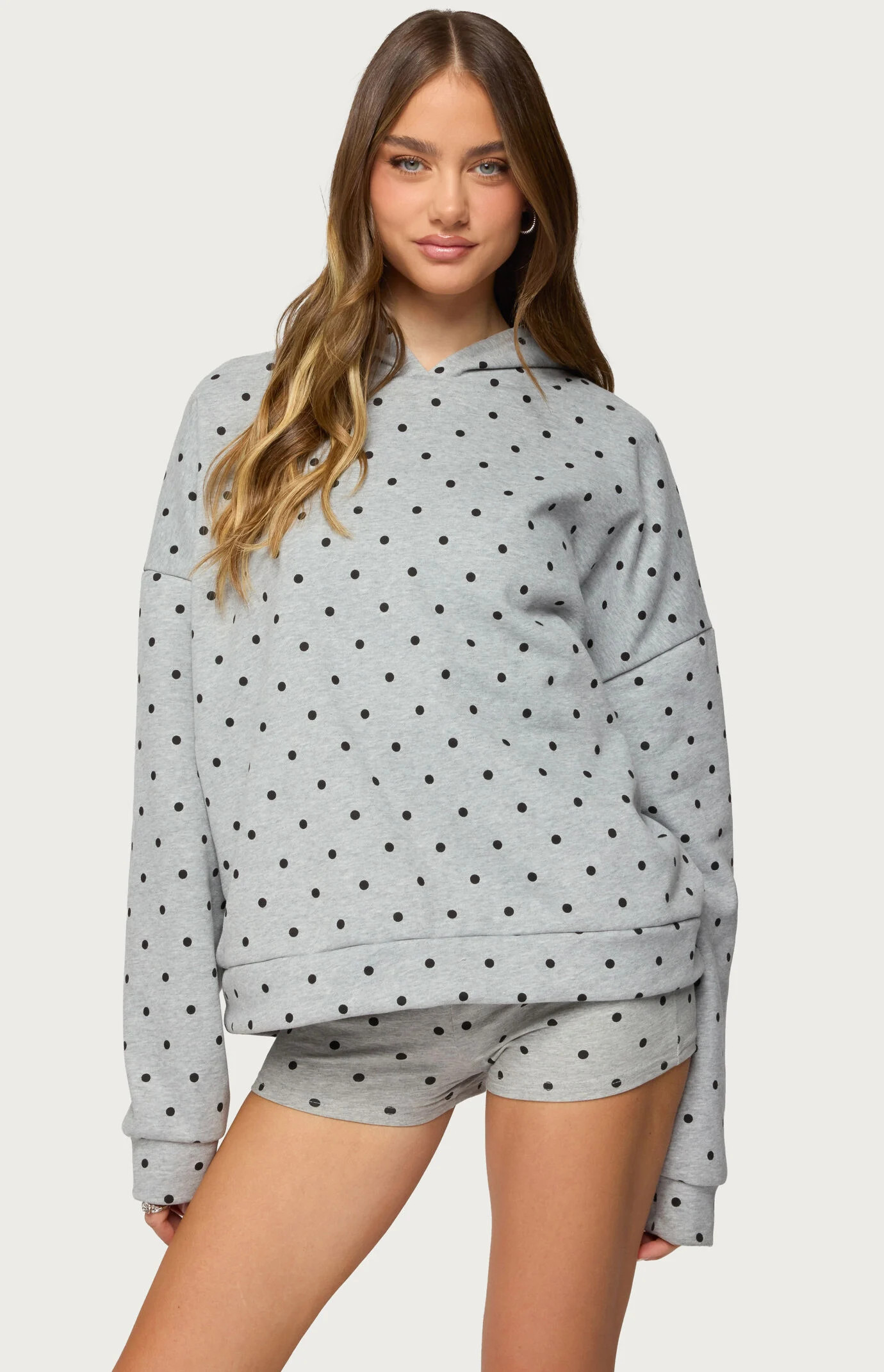 Edikted Women's Chelsie Polka Dot Hoodie in Heather Gray - Size XS | PacSun