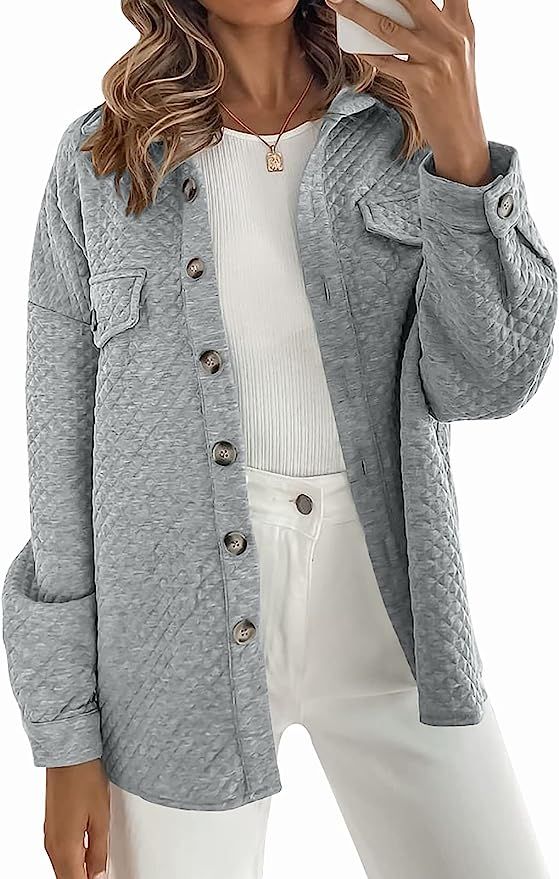 MUXERI Women's Long Sleeve Button Down Diamond Soft Oversized Shacket Quilted Jacket Coat Outwear... | Amazon (US)