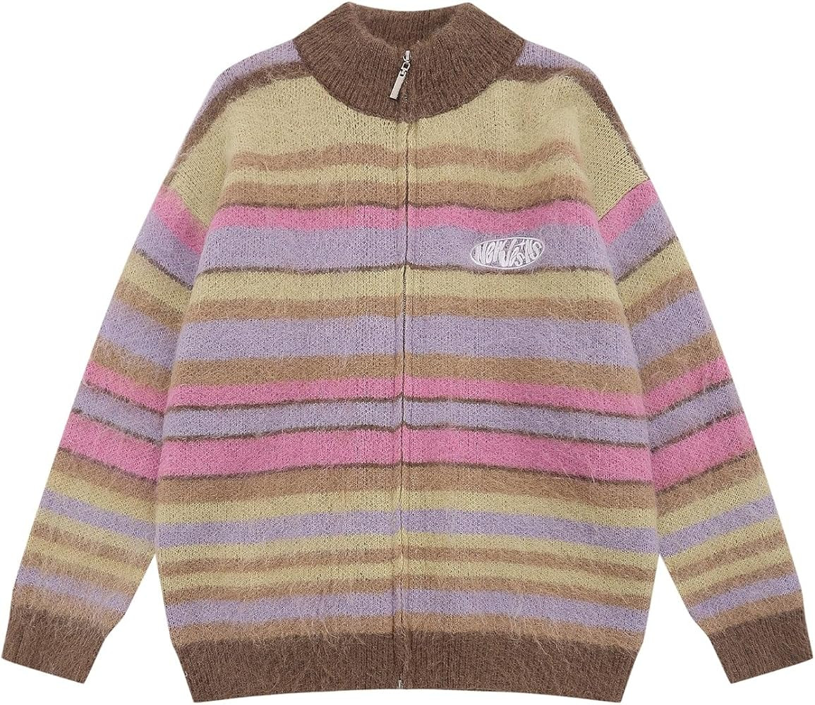 Women's Y2K Color-Block Striped V Neck Button Down Open Front Cardigan Sweater | Amazon (US)