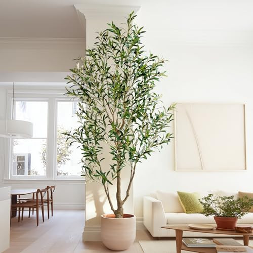 6FT Artificial Olive Tree with Realistic Leaves & Natural Trunk, Faux Silk Olive Plant in White Planter, Tall Fake Tree for Modern Home Office Living Room Entryway Corner Decor, Maintenance Free | Amazon (US)