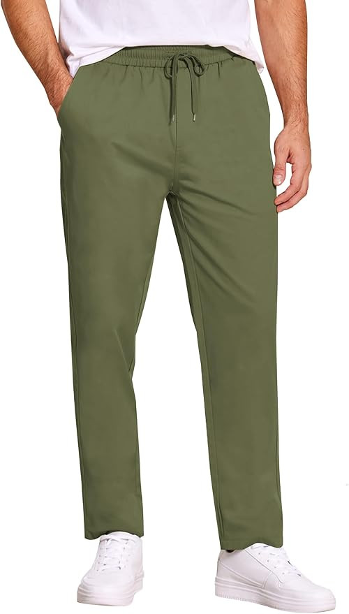 COOFANDY Men's Casual Cotton Pants Regular Fit Elastic Waist Drawstring Twill Pants Straight Leg ... | Amazon (US)