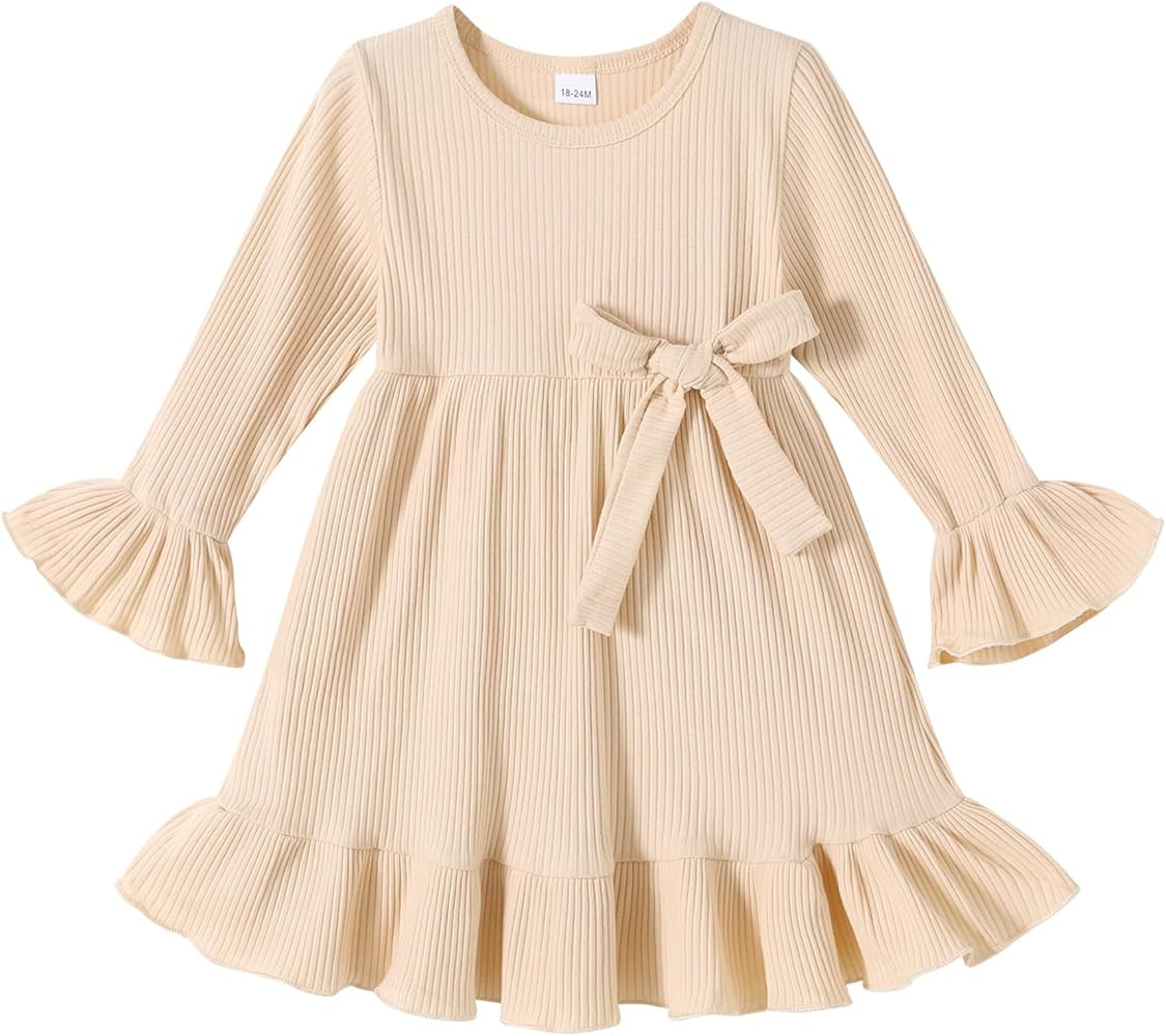YOUNGER TREE Kids Toddler Dress Baby Girls Fall Dresses Ruffle Long Sleeve Bowknot Casual Winter ... | Amazon (US)