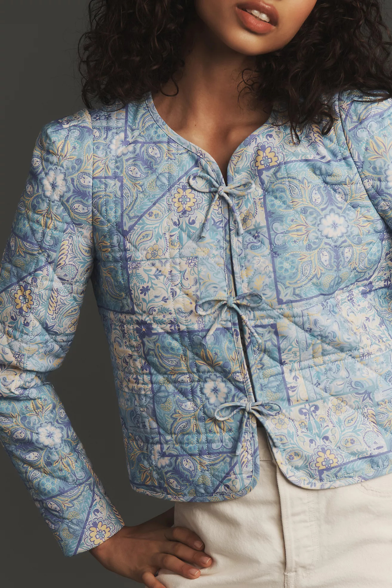 DOLAN Bow-Front Linen Quilted Lady Jacket | Anthropologie (US)