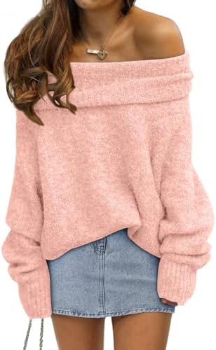 LILLUSORY Womens Off The Shoulder Sweater Oversized Batwing Sleeve Loose Pullover Sweaters Tops | Amazon (US)