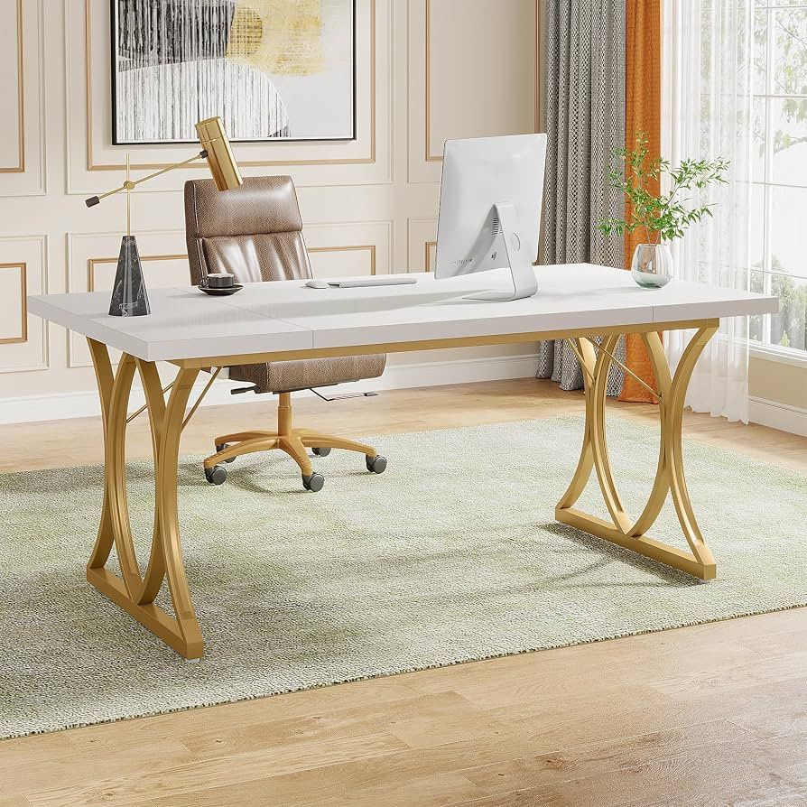 Tribesigns 63 L x31W x 30 H Executive Desk, Modern White Home Office Computer Desk, Large Compute... | Amazon (US)