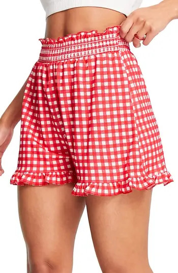 ASOS DESIGN Ruffle Smocked Waist Gingham Shorts | Nordstrom | Nordstrom