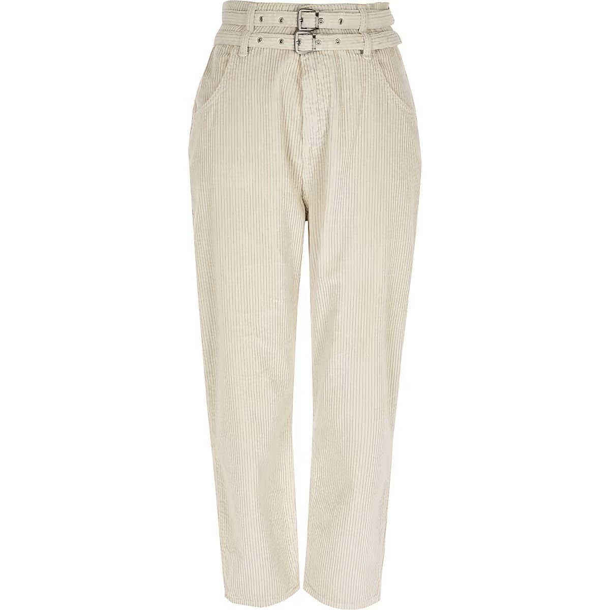Cream corduroy tapered belted trousers | River Island (UK & IE)