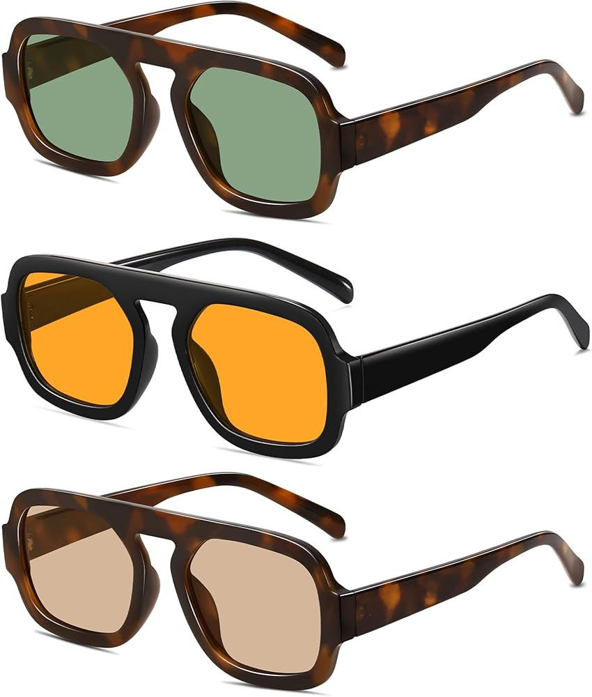 Retro Square Aviator Sunglasses for Women Men 70s Vintage style Shades Trendy Flat Top UV Protect... | Amazon (US)