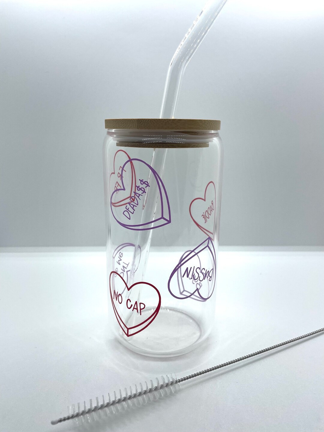 SWEETHEART Funny Valentines Day - Glass Cup - Cup With Lid and Straw - Custom Cup | Etsy (US)