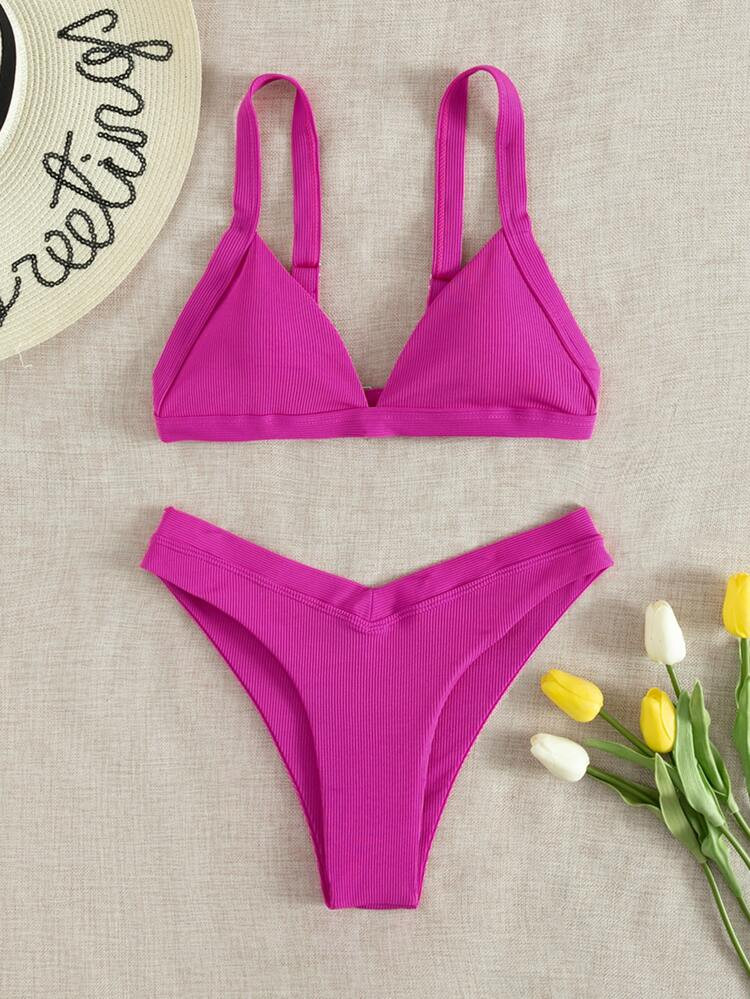 $10.99        
    (1000+)
        
      Ribbed Bikini Set Triangle Bra & High Cut Bottom 2 Piec... | SHEIN