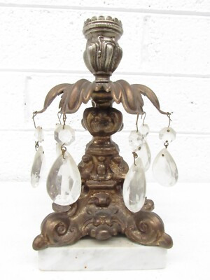 Vtg Hollywood Regency Style Hanging Crystals Candle Stick holder w Marble Base | eBay | eBay US
