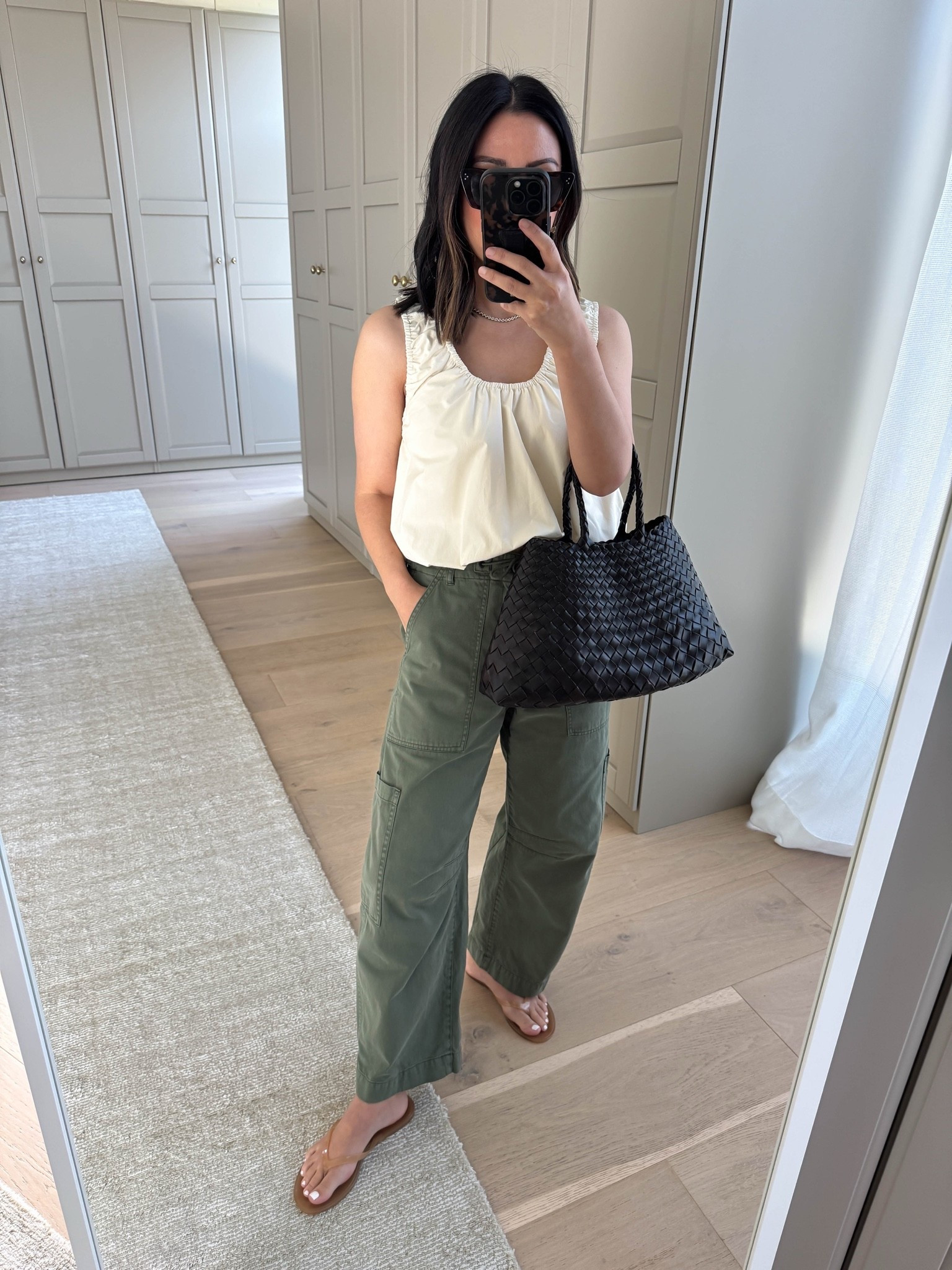 Obsessed with this color combo. Also, color coordinating your top and shoes is another way to achieve the sandwich style. 

Zara top small
Pistola cargo pants 25 petite. But could wear the petite 24
Black Suede studio sandals 35
Dragon Diffusion Santa Croce bag small
Celine sunglasses
Dorsey James necklace 15”
Dorsey Maxwell earrings medium

Petite style, summer outfits, summer style

#LTKootd #LTKPetite #LTKmomlife