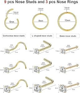 18g Nose Rings Hoop and 20g Nose Studs Sets for Women Men,Hypoallergenic 316L Surgical Stainless ... | Amazon (US)