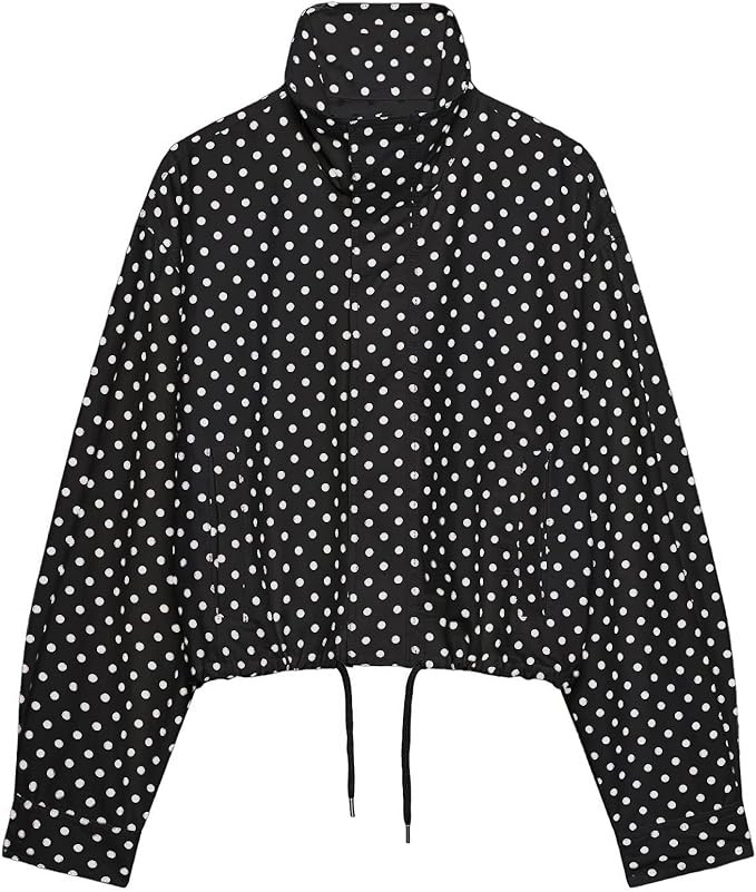 Women Polka Dot Jacket Stand Collar Cropped Jackets Zip Up Coat Casual Fashion Coat Fall Spring J... | Amazon (US)