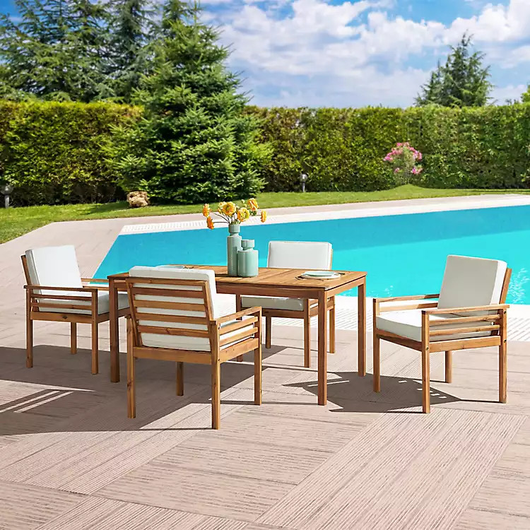 Warm Acacia Wood Slatted 5-pc. Outdoor Dining Set | Kirkland's Home