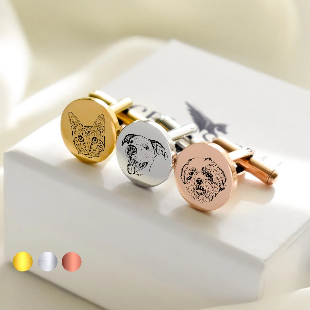 Custom Pet Portrait Cuff Links Memorial Cufflinks Groom Gift from Bride on Wedding Day, Pet Loss ... | Etsy (US)