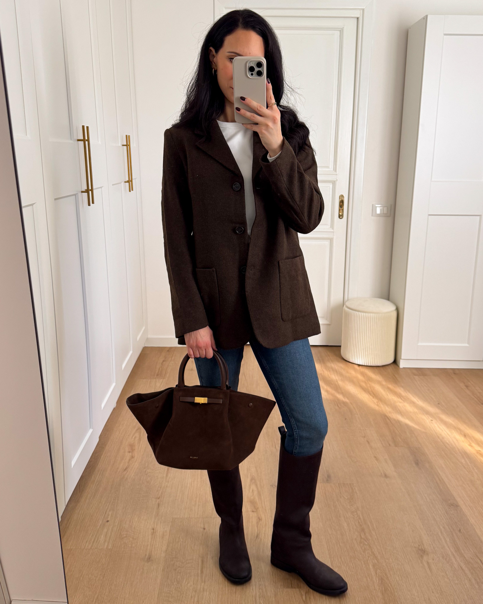 Blazer marrone H&M, skinny jeans, stivali marroni, borsa camoscio 

 #LTKitalia #LTKeurope #LTKwinter