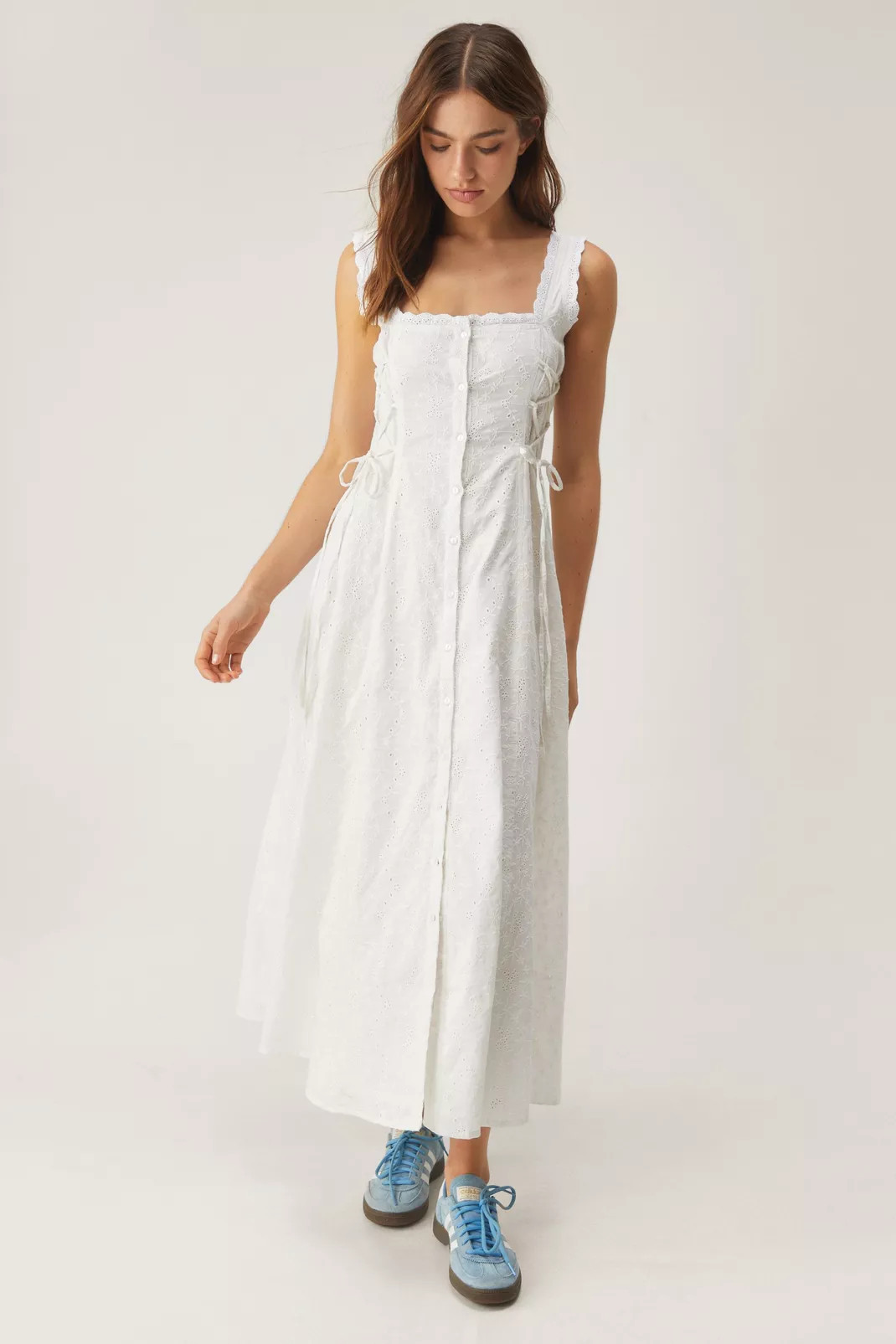Soft Corset Broderie Lace Up Side Midi Dress | Nasty Gal US