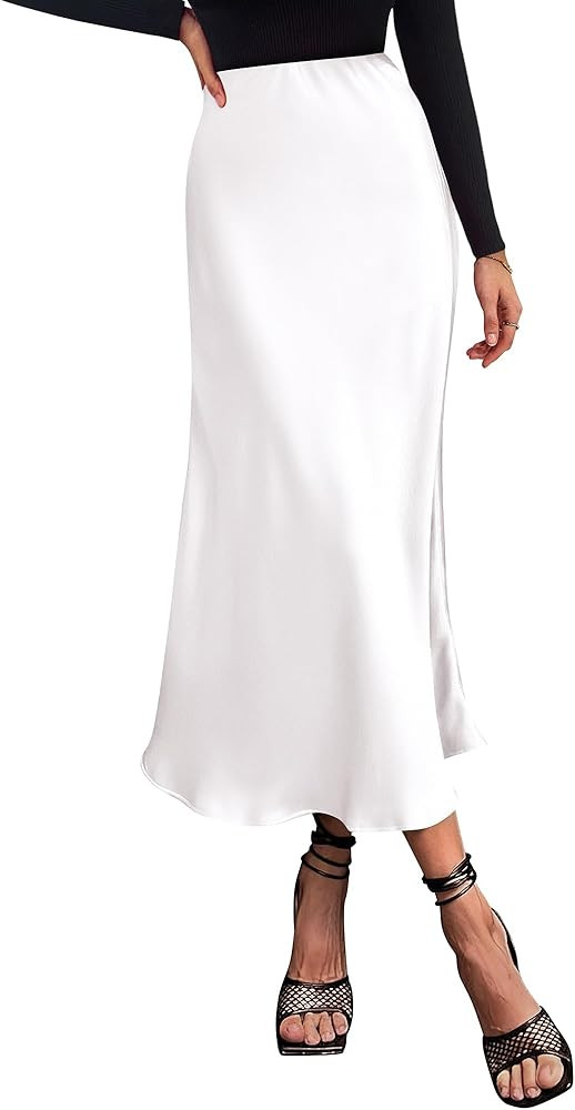 BTFBM 2025 Women Long Satin Summer Fall Skirt Silk Elegant High Waist Cocktail Party Wedding Flar... | Amazon (US)