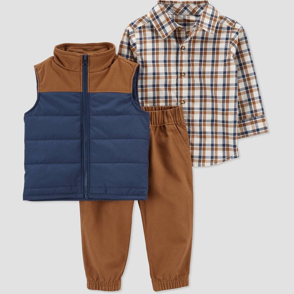 Carter's Just One You Baby Boys' Plaid Vest Top & Bottom Set - Brown/Navy 12M | Target