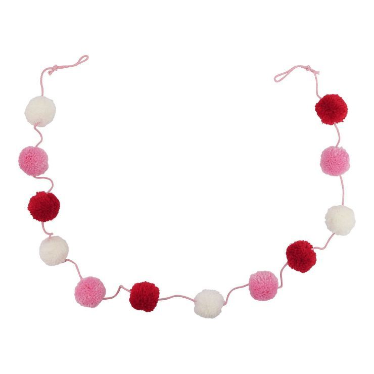 72" Valentine's Day Pom Pom Decorative Wall Garland White/Pink/Red - Spritz™ | Target