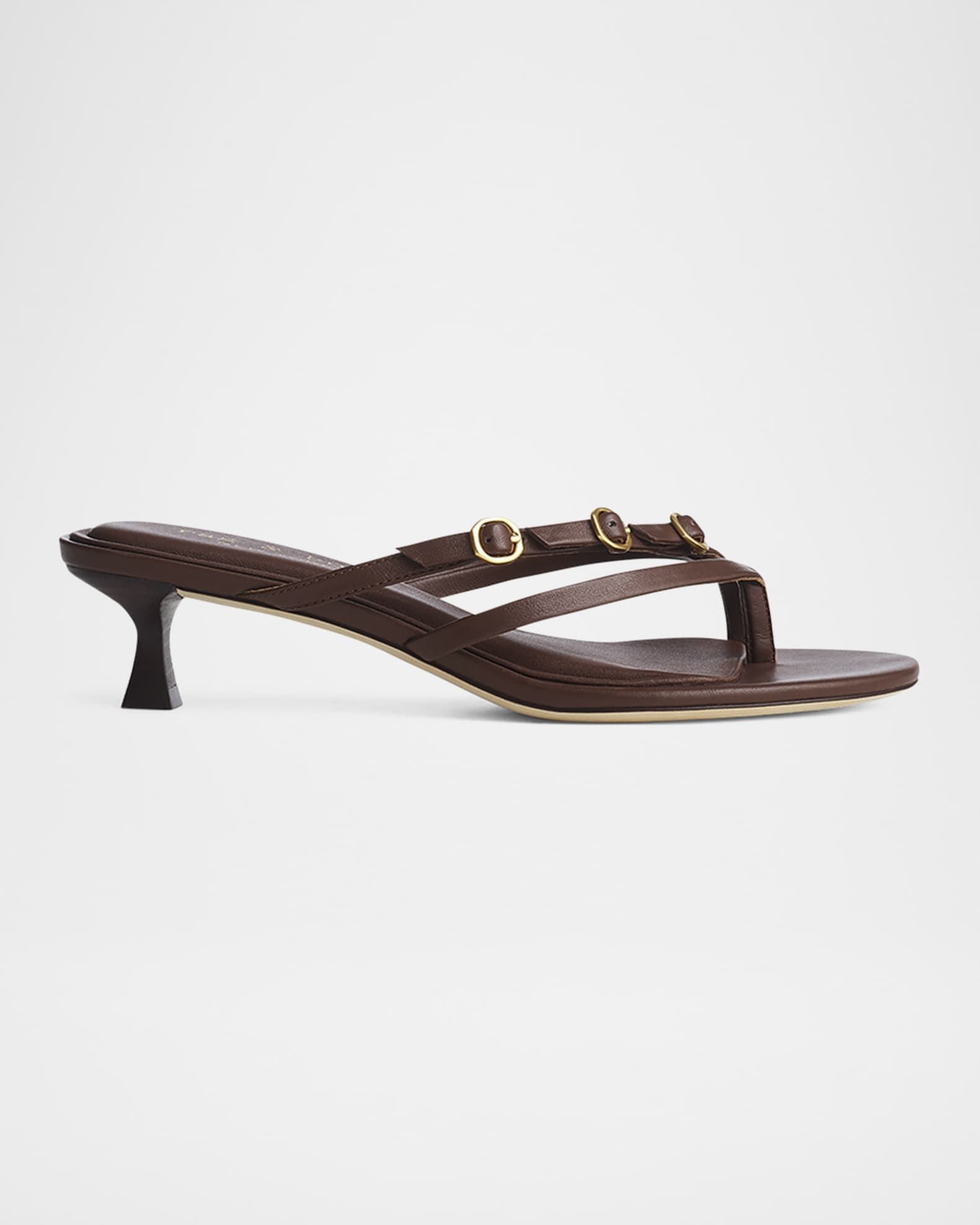 Sammie Leather Buckle Kitten-Heel Sandals | Neiman Marcus
