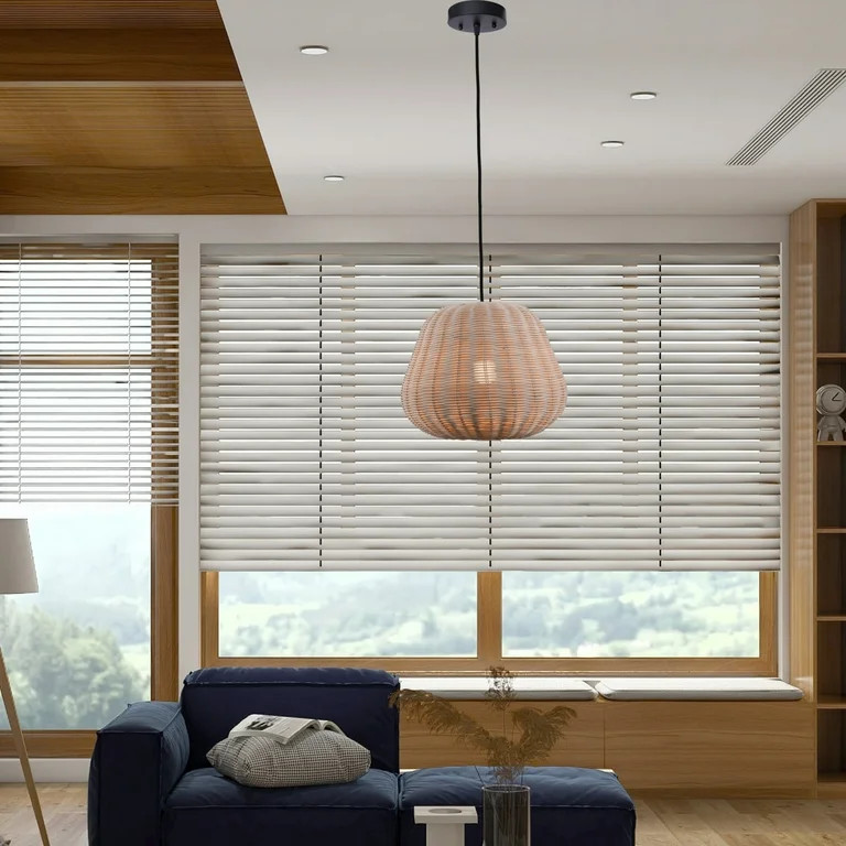 Better Homes & Gardens 14" Natural Woven Pendant Light, Adjustable Cord, Black Metal Base CA | Walmart (US)